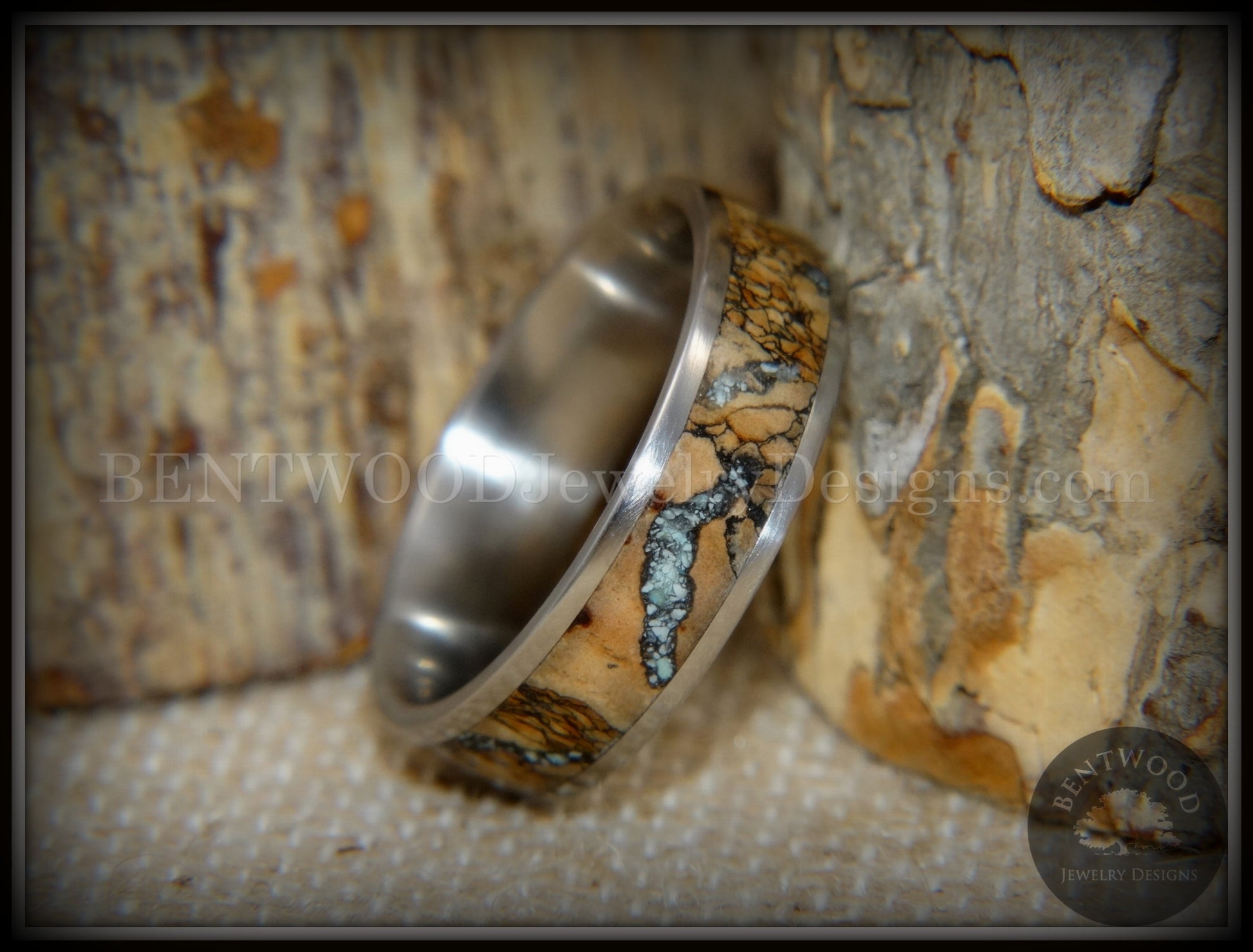 Bentwood Ring - "Figured Brown Sleeping Beauty" Rare Mediterranean Oak Burl Wood Ring on Surgical Grade Stainless Steel Comfort Fit Core handcrafted bentwood wooden rings wood wedding ring engagement