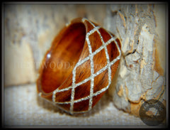 Bentwood Ring -  "Diamond Waffle" Santos rosewood German silver glass inlay handcrafted bentwood wooden rings wood wedding ring engagement