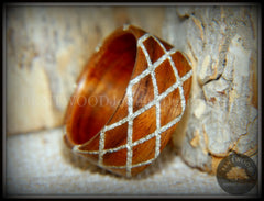Bentwood Ring -  "Diamond Waffle" Santos rosewood German silver glass inlay handcrafted bentwood wooden rings wood wedding ring engagement