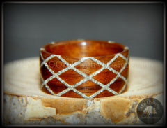 Bentwood Ring -  "Diamond Waffle" Santos rosewood German silver glass inlay handcrafted bentwood wooden rings wood wedding ring engagement