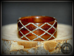 Bentwood Ring -  "Diamond Waffle" Santos rosewood German silver glass inlay handcrafted bentwood wooden rings wood wedding ring engagement