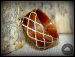 Bentwood Ring -  "Diamond Waffle" Santos rosewood German silver glass inlay handcrafted bentwood wooden rings wood wedding ring engagement