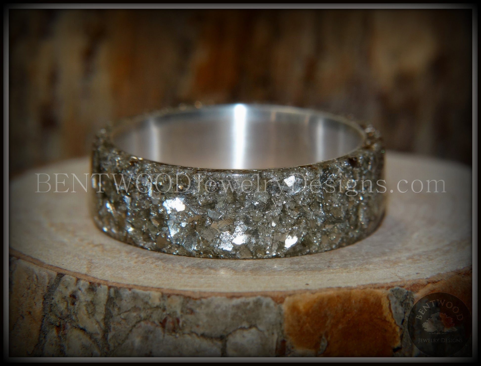 Bentwood Ring - Glass on Fine Silver Core Ring handcrafted bentwood wooden rings wood wedding ring engagement