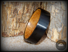 Bentwood Ring - "Rugged & Refined" Whiskey Oak and Tungsten Carbide Black handcrafted bentwood wooden rings wood wedding ring engagement