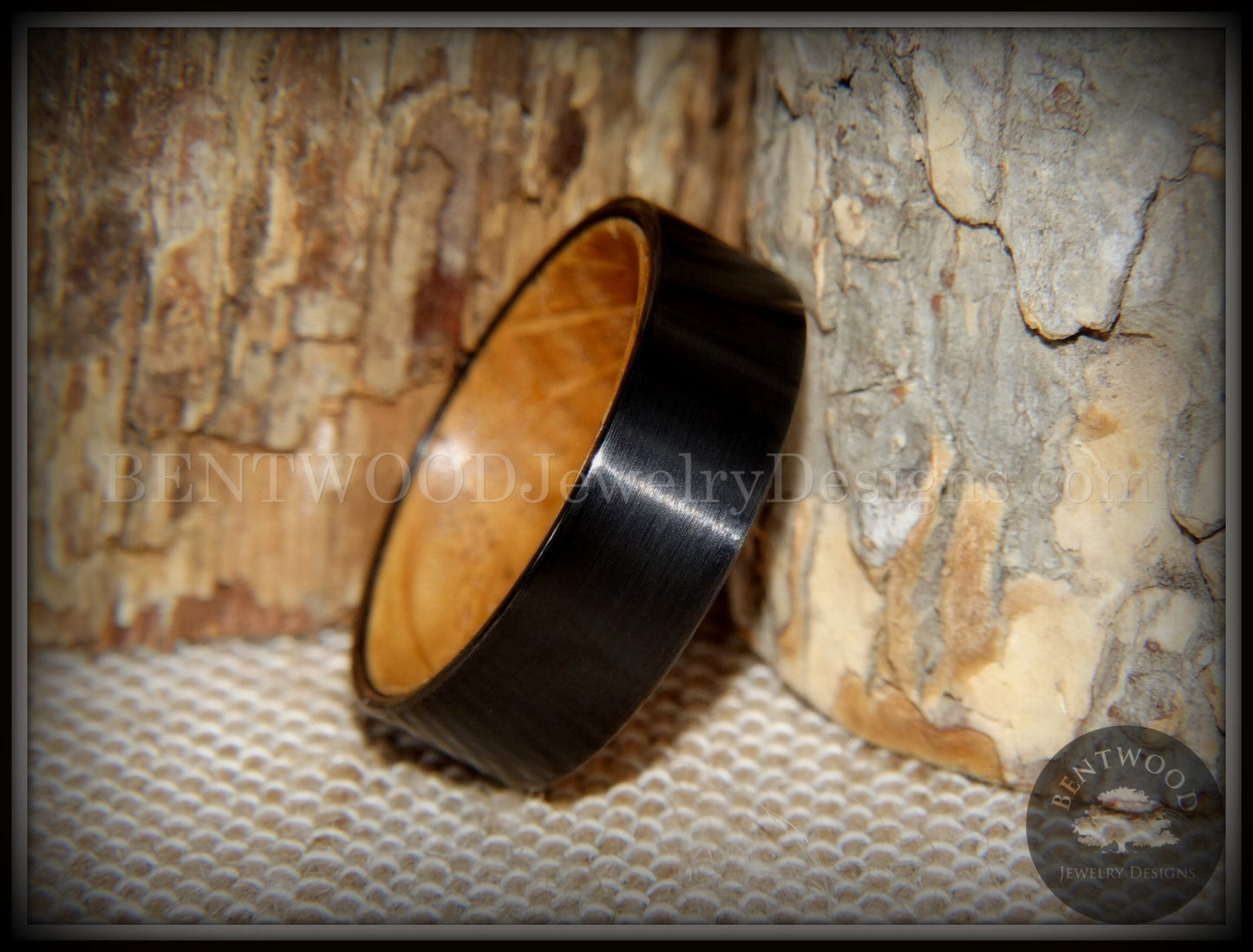 Bentwood Ring - "Rugged & Refined" Whiskey Oak and Tungsten Carbide Black handcrafted bentwood wooden rings wood wedding ring engagement