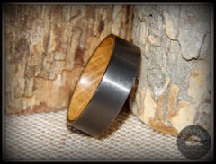 Bentwood Ring - "Rugged & Refined" Whiskey Oak and Tungsten Carbide Gunmetal Gray handcrafted bentwood wooden rings wood wedding ring engagement