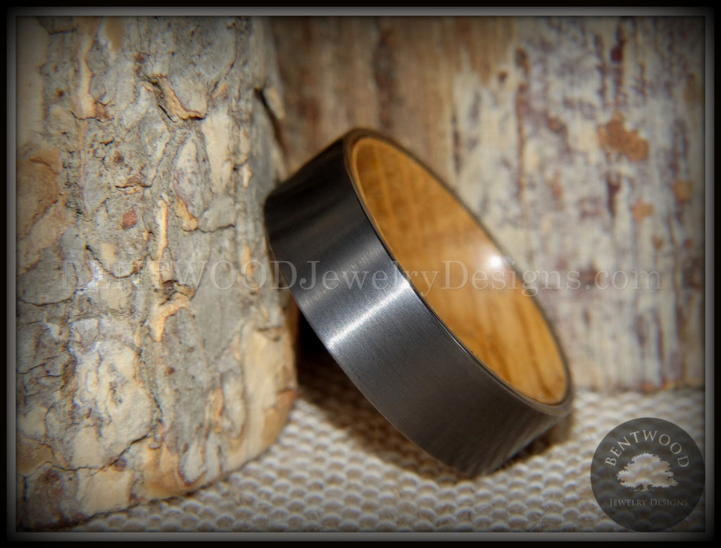 Bentwood Ring - "Rugged & Refined" Whiskey Oak and Tungsten Carbide Gunmetal Gray handcrafted bentwood wooden rings wood wedding ring engagement