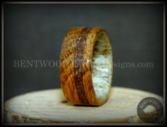 Bentwood Ring - "Dino Hunter" Whiskey Oak Barrel Oak, Deer Antler and Dinosaur Fossil handcrafted bentwood wooden rings wood wedding ring engagement