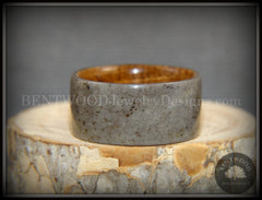 Bentwood Ring -  "Quarry" Stone & Whiskey Barrel Oak handcrafted bentwood wooden rings wood wedding ring engagement