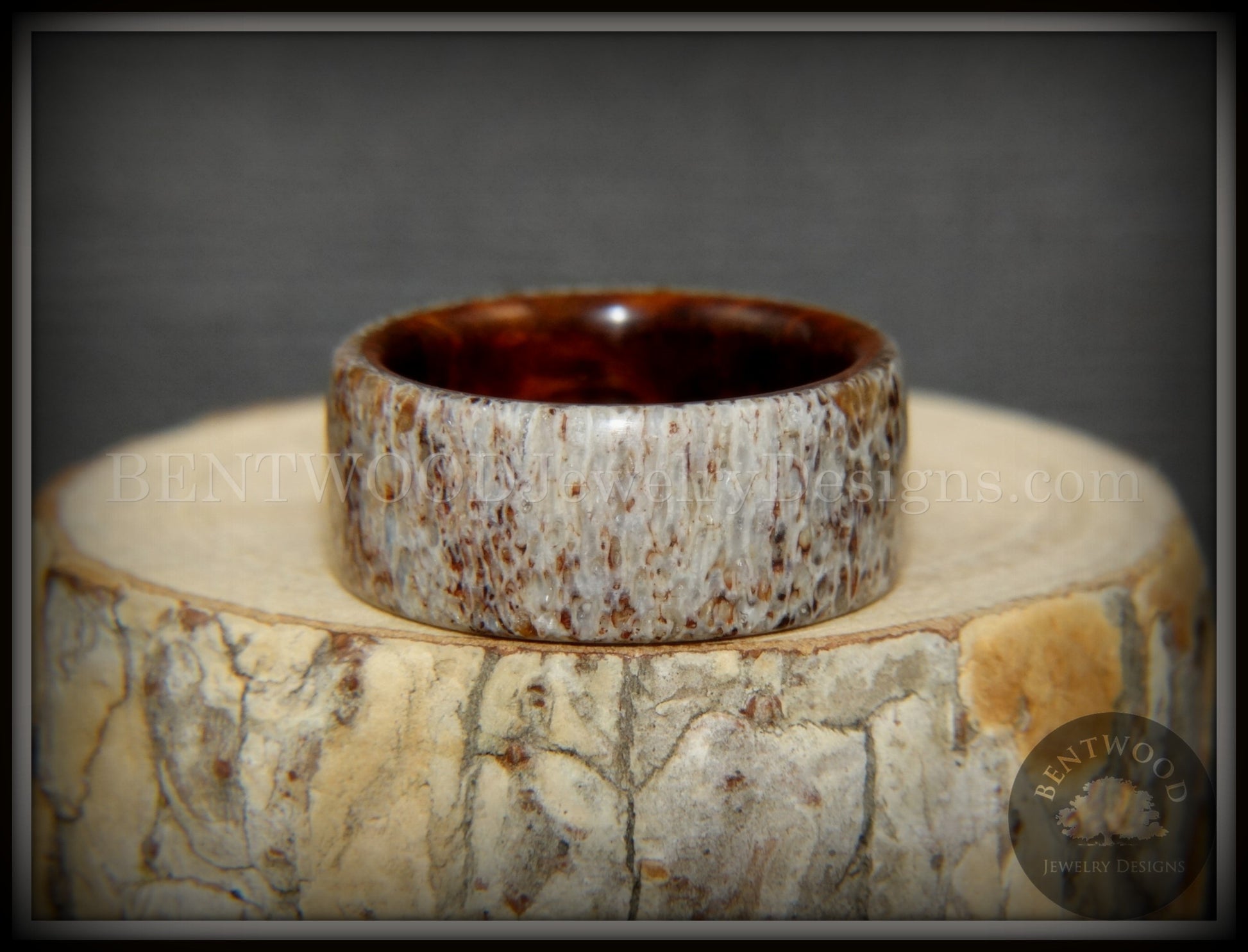 Bentwood Ring - "The Hunter" Antler on Snakewood handcrafted bentwood wooden rings wood wedding ring engagement