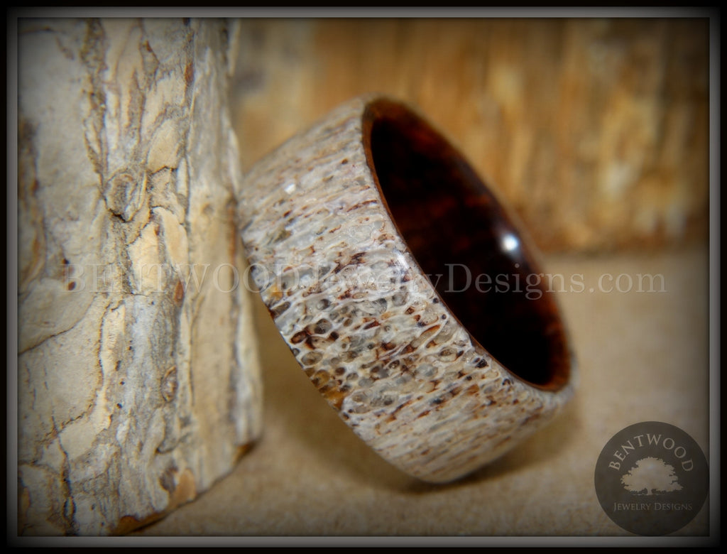 Bentwood Ring - "The Hunter" Antler on Snakewood handcrafted bentwood wooden rings wood wedding ring engagement