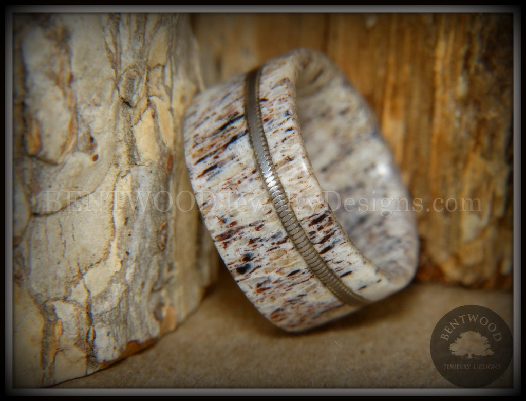 Bentwood Ring - "Nature's Melody" Antler and Guitar String Inlay handcrafted bentwood wooden rings wood wedding ring engagement