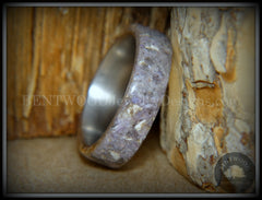 Bentwood Ring - "Remembrance" Cremation Ashes and Charoite on Titanium Core handcrafted bentwood wooden rings wood wedding ring engagement