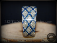 Bentwood Ring - "The Blue Diamond Waffle Wedge" Ebony Wood German Silver and Blue Glass Inlay handcrafted bentwood wooden rings wood wedding ring engagement