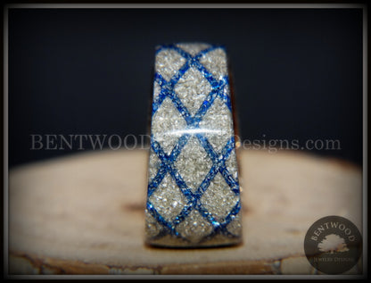 Bentwood Ring - "The Blue Diamond Waffle Wedge" Ebony Wood German Silver and Blue Glass Inlay handcrafted bentwood wooden rings wood wedding ring engagement