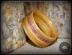 Bentwood Ring - "Ruby Rose" North American White Oak Ruby Inlay handcrafted bentwood wooden rings wood wedding ring engagement
