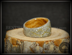 Bentwood Ring - "The Gold Diamond Waffle Wedge" Bethlehem Olivewood and German silver and gold glass inlay handcrafted bentwood wooden rings wood wedding ring engagement