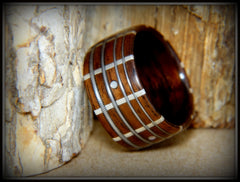 Bentwood Ring - "The Guitar Man" Rosewood, Silver Frets, Mother of Pearl Dot Inlays and Stainless Steel Guitar Strings handcrafted bentwood wooden rings wood wedding ring engagement