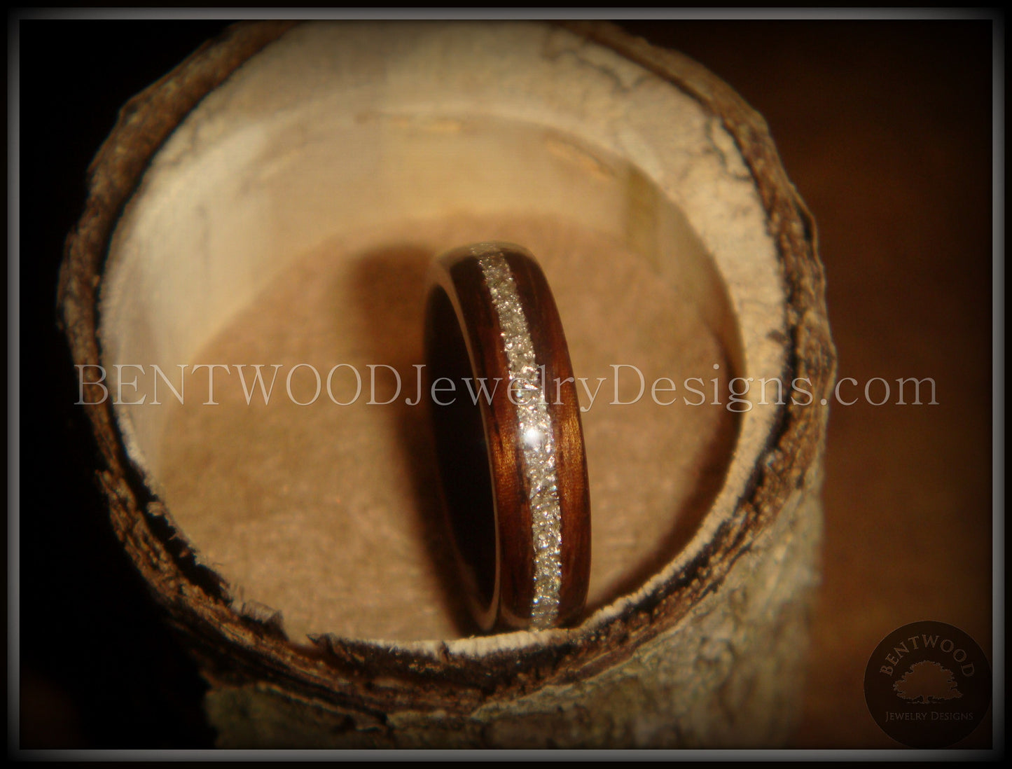 Bentwood Ring - Rosewood Wooden Ring with Silver Glass Inlay handcrafted bentwood wooden rings wood wedding ring engagement