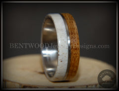 Bentwood Ring - "Huntsman" Antler, Whiskey Barrel Oak, Titanium Inlay and Core handcrafted bentwood wooden rings wood wedding ring engagement