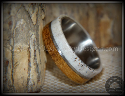 Bentwood Ring - "Huntsman" Antler, Whiskey Barrel Oak, Titanium Inlay and Core