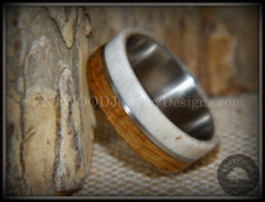Bentwood Ring - "Huntsman" Antler, Whiskey Barrel Oak, Titanium Inlay and Core handcrafted bentwood wooden rings wood wedding ring engagement