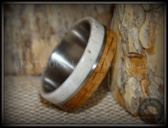 Bentwood Ring - "Huntsman" Antler, Whiskey Barrel Oak, Titanium Inlay and Core handcrafted bentwood wooden rings wood wedding ring engagement