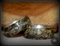 Bentwood Rings Set - "Ohio" Buckeye Burl on Silver Core Classic and Glass Inlay handcrafted bentwood wooden rings wood wedding ring engagement