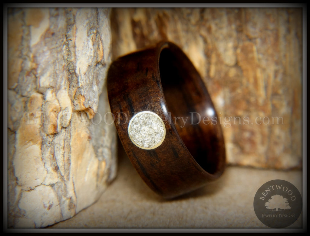Bentwood Ring - Macassar Ebony with Brass & Glass Circle Inlay handcrafted bentwood wooden rings wood wedding ring engagement