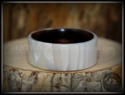 Bentwood Ring - "Iridescent" Mother of Pearl Kirinite Full Inlay on Ebony Wood Core handcrafted bentwood wooden rings wood wedding ring engagement