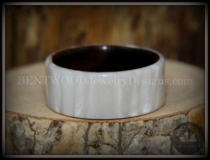 Bentwood Ring - "Iridescent" Mother of Pearl Kirinite Full Inlay on Ebony Wood Core handcrafted bentwood wooden rings wood wedding ring engagement