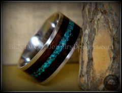 Bentwood Ring - Ebony with Chrysocolla Inlay on Surgical Grade Stainless Steel Comfort Fit Metal Core handcrafted bentwood wooden rings wood wedding ring engagement