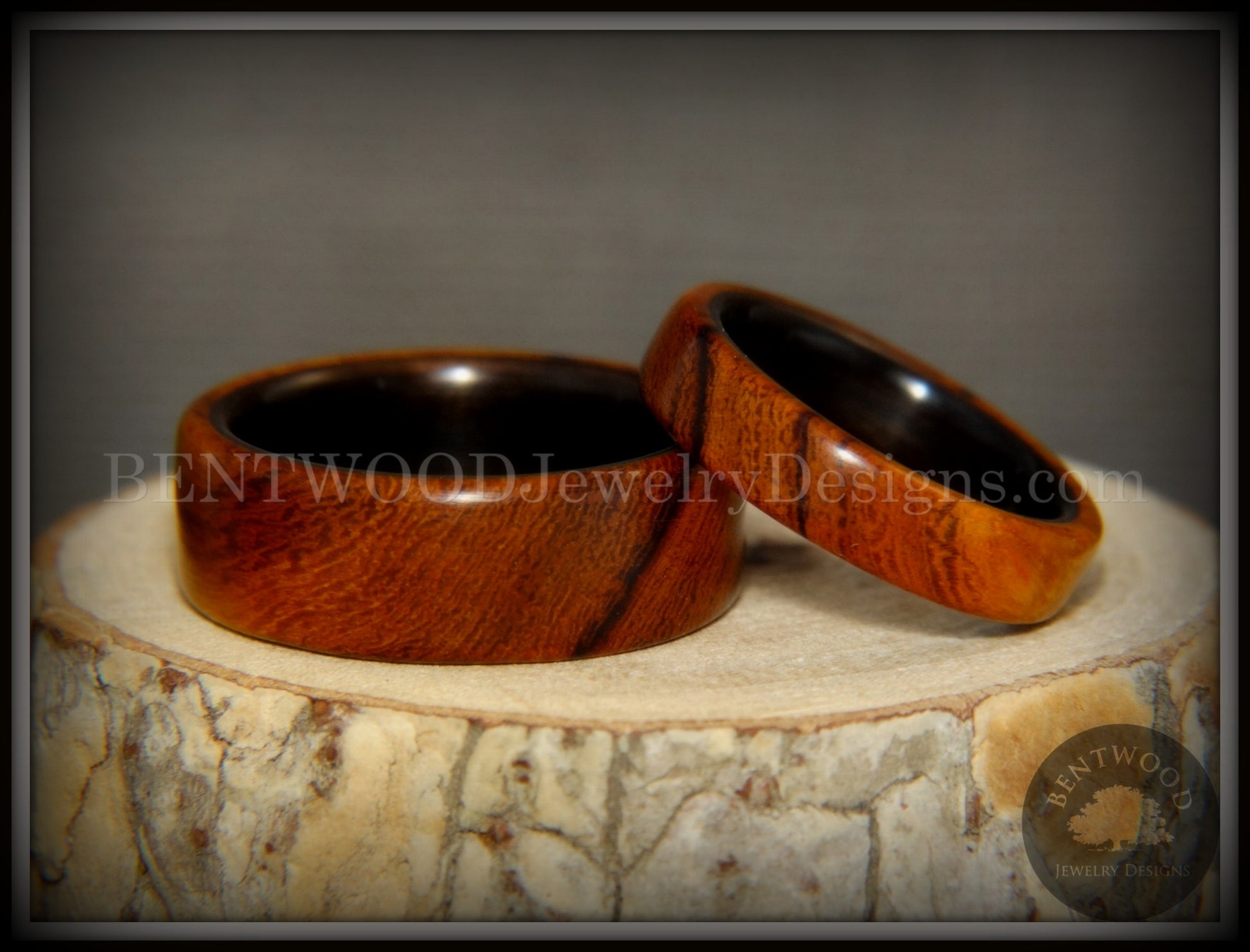 Bentwood Rings Set - "One True Pairing" Desert Ironwood on Carbon Fiber Core Set handcrafted bentwood wooden rings wood wedding ring engagement