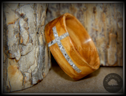 Bentwood Ring - "The Cross" Olivewood Classic Inlaid with Cremation Ashes handcrafted bentwood wooden rings wood wedding ring engagement
