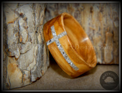 Bentwood Ring - "The Cross" Olivewood Classic Inlaid with Cremation Ashes handcrafted bentwood wooden rings wood wedding ring engagement