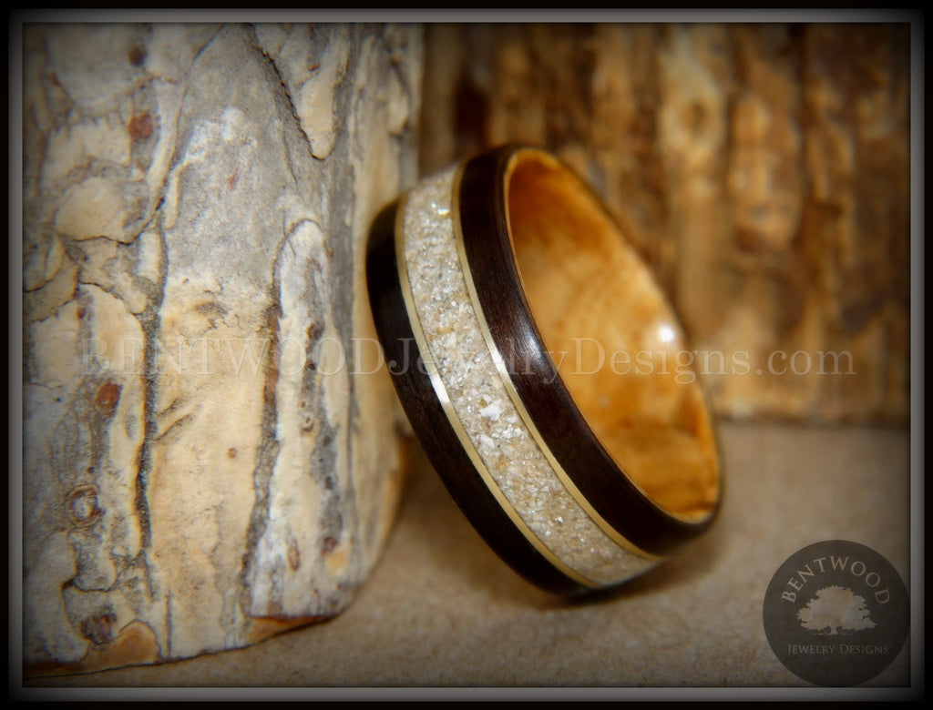 Bentwood Ring Dark Ebony Olivewood Ring with Gold Inlay Cremation