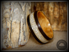 Bentwood Ring - "Tracks Memorial" Dark Ebony/Olivewood Ring with Gold Wires and Cremation Ashes with Glass Inlay handcrafted bentwood wooden rings wood wedding ring engagement