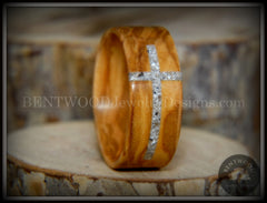 Bentwood Ring - "The Cross" Olivewood Classic Inlaid with Cremation Ashes handcrafted bentwood wooden rings wood wedding ring engagement