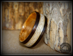 Bentwood Ring - "Tracks Memorial" Dark Ebony/Olivewood Ring with Gold Wires and Cremation Ashes with Glass Inlay handcrafted bentwood wooden rings wood wedding ring engagement