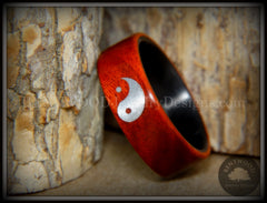 Bentwood Ring - "Yin Yang" Padauk on Carbon Fiber Core Silver Engraved Yin Yang handcrafted bentwood wooden rings wood wedding ring engagement