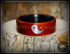 Bentwood Ring - "Yin Yang" Padauk on Carbon Fiber Core Silver Engraved Yin Yang handcrafted bentwood wooden rings wood wedding ring engagement
