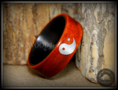 Bentwood Ring - "Yin Yang" Padauk on Carbon Fiber Core Silver Engraved Yin Yang handcrafted bentwood wooden rings wood wedding ring engagement