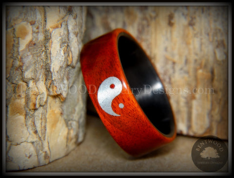 Bentwood Ring - "Yin Yang" Padauk on Carbon Fiber Core Silver Engraved Yin Yang