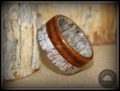 Bentwood Ring - "The Pursuit" Antler and Rosewood Inlay handcrafted bentwood wooden rings wood wedding ring engagement