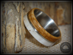 Bentwood Ring - "Huntsman" Antler, Whiskey Barrel Oak, Titanium Inlay and Core handcrafted bentwood wooden rings wood wedding ring engagement