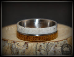 Bentwood Ring - "Huntsman" Antler, Whiskey Barrel Oak, Titanium Inlay and Core handcrafted bentwood wooden rings wood wedding ring engagement