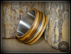 Bentwood Ring - "Striped Rocker" Zebrawood Ring with Silver Electric Guitar String Inlay on Comfort Fit Titanium Steel Core handcrafted bentwood wooden rings wood wedding ring engagement