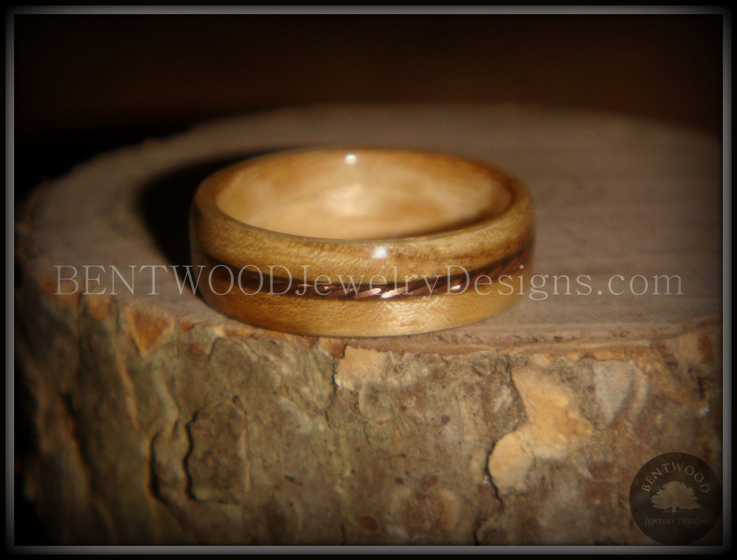 Bentwood Ring - "Sacrifice" Bethlehem Olive Wood Ring with Twisted Copper Inlay handcrafted bentwood wooden rings wood wedding ring engagement