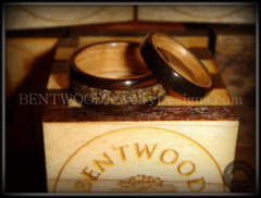 Bentwood Rings Set - Ebony Wood Ring Set with Birch Liner and Canadian Beach Sand Inlay handcrafted bentwood wooden rings wood wedding ring engagement