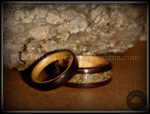 Bentwood Rings Set - Ebony Wood Ring Set with Birch Liner and Canadian Beach Sand Inlay